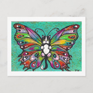 Cartão Postal Tuxedo Catterfly Cat/Butterfly Whimsical Fantasy!