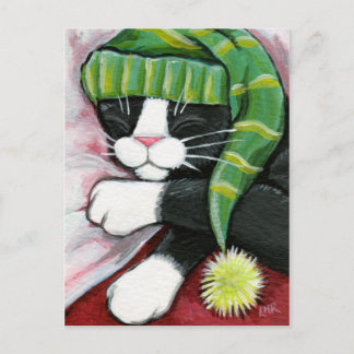 Cartão Postal Tuxedo Gato Dormindo com Cartão-Postal Noturno