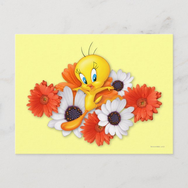 Cartão Postal TWEETY™ com margaridas (Frente)