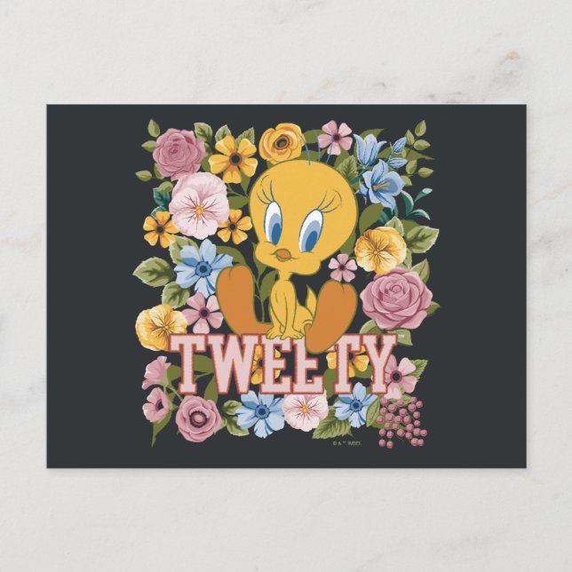 Cartão Postal TWEETY™ Floral Embroidery Graphic (Frente)