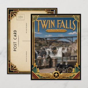 Cartão Postal Twin Falls Idaho Arte Deco Vintage Era Dourada