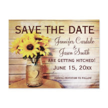 Twine Wrapped Mason Jar Sunflower Save Date (O vin