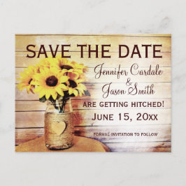 Cartão Postal Twine Wrapped Mason Jar Sunflower Save Date (O vin