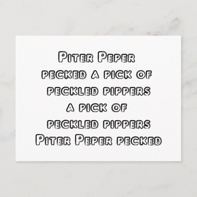 Cartão Postal Twisters de Língua Falsificados - Peter Piper (Frente)