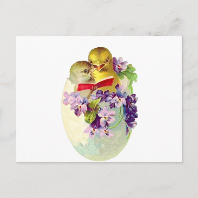 Cartão Postal Two Chicks in Egg Shell Sing From Songbook (Frente)