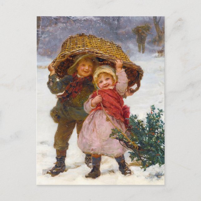 Cartão Postal Two children in the snow by Frederick Morgan (Frente)