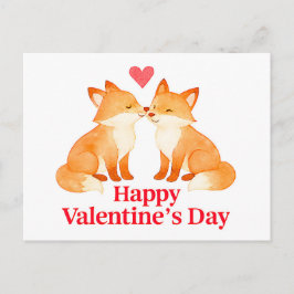 Cartão Postal Two Foxes with Heart – Valentine’s Day Illustratio