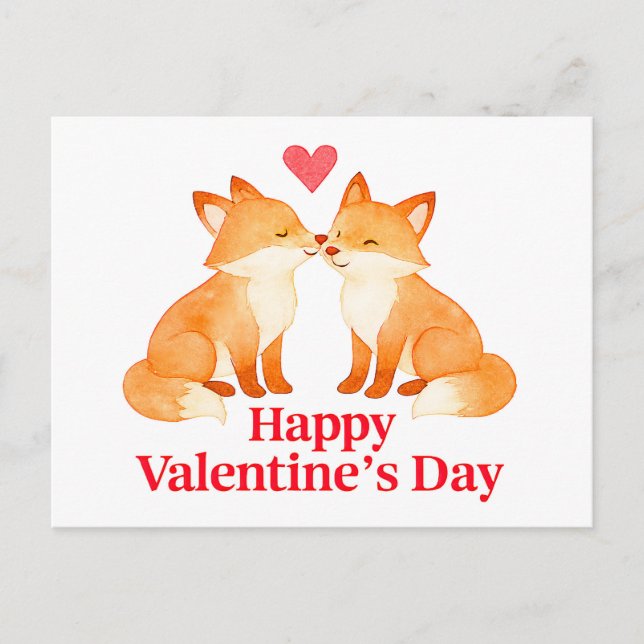 Cartão Postal Two Foxes with Heart – Valentine’s Day Illustratio (Frente)