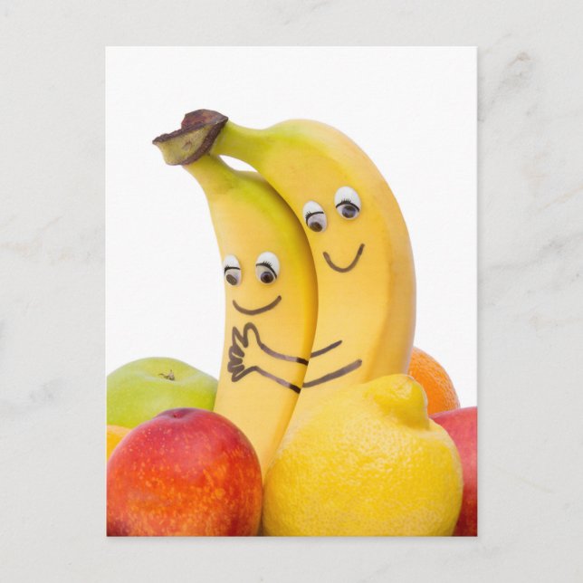 Cartão Postal Two loving bananas with eyes and mouth (Frente)