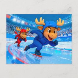 Cartão Postal Two Moose Speed Skating on an Icy Track