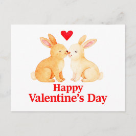 Cartão Postal Two Rabbits with Heart – Valentine’s Day Illustrat