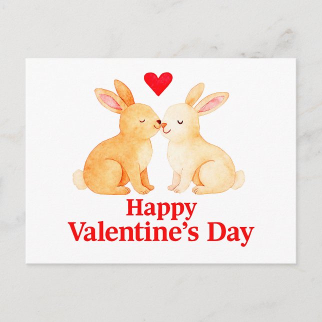 Cartão Postal Two Rabbits with Heart – Valentine’s Day Illustrat (Frente)