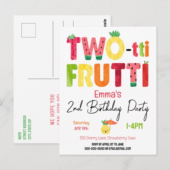 Cartão Postal TWO-tti Frutti Cuties 2º Aniversário Fruta Tropica (Frente/Verso)