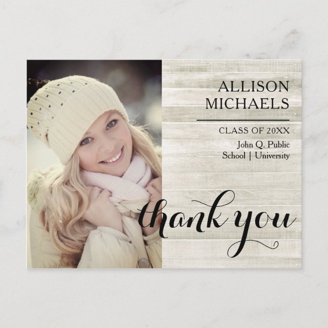 Cartão Postal Typografia 2024 Wood Look Graduation Obrigado (Frente)