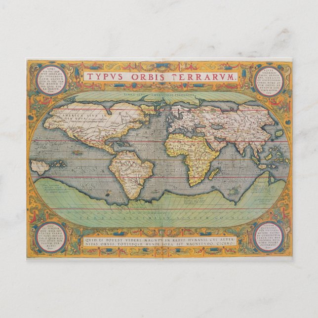 Cartão Postal Typus Orbis Terrarum, mapa do mundo (Frente)