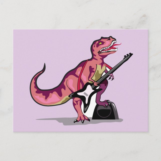 Cartão Postal Tyrannosaurus Rex Tocando Violão. (Frente)