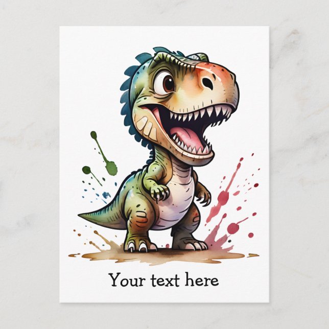 Cartão Postal Tyrannosaurus Rex Watercolor Splash Personalizado (Frente)