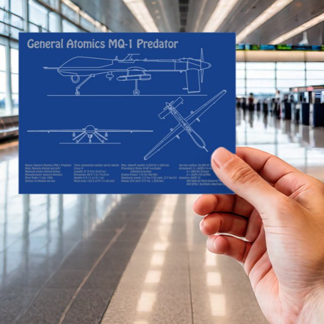 Cartão Postal UAV do Predador MQ-1 - AD Bluetoprint do avião (Criador carregado)