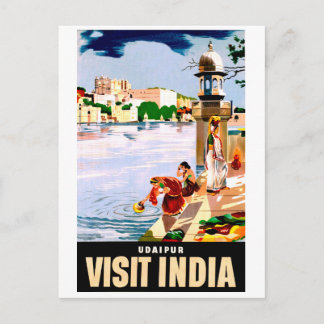 Cartão Postal Udaipur, Índia. Mulheres junto ao lago. Viagem ant