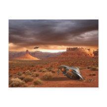 UFO Crash in Desert with Alien Fatality Postcard