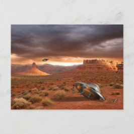 Cartão Postal UFO Crash in Desert with Alien Fatality Postcard