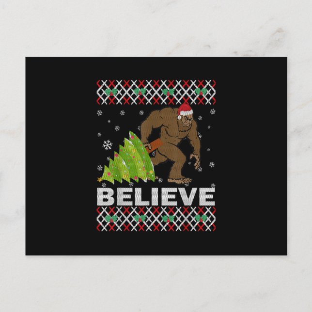 Cartão Postal UGLY Christmas Believe Bigfoot Sasquatch Tree For (Frente)