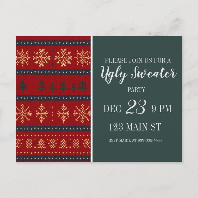 Cartão Postal Ugly Sweater Party Invitation  (Frente)