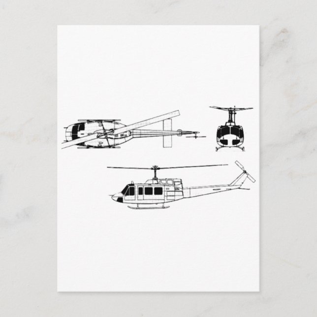 Cartão Postal UH1 Huey Blueprint (Iriquois) (Frente)