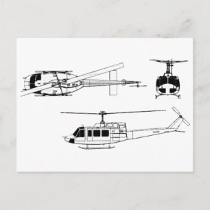 Cartão Postal UH1 Huey Blueprint (Iriquois)