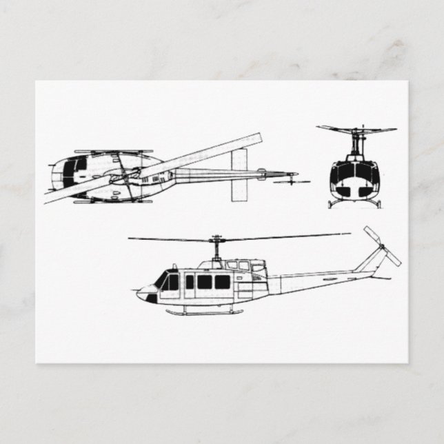 Cartão Postal UH1 Huey Blueprint (Iriquois) (Frente)