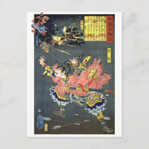 Cartão Postal ukiyoe - 和漢百物語 Nº10 - Raio e Trovão・Orelha de Vent