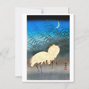 Cartão Postal Ukiyoe - Egrets and Reeds em Lua