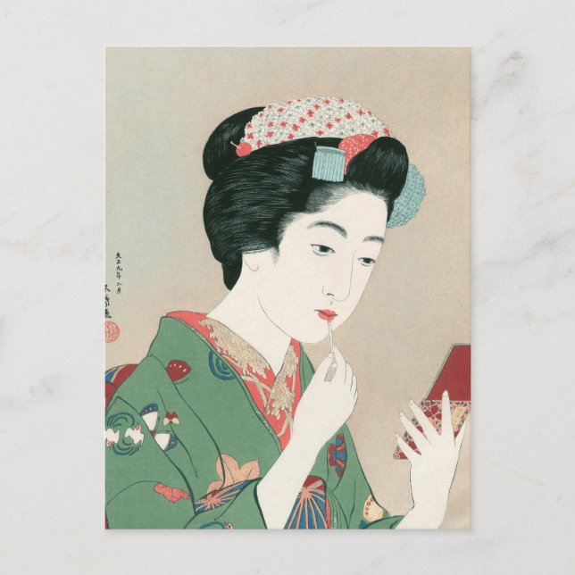 Cartão Postal Ukiyoe [Goyo] Mulher com Pincel Vermelho (Frente)