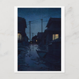 Cartão Postal ukiyoe [hasui] A21 Chuva Noturna em Kawarago