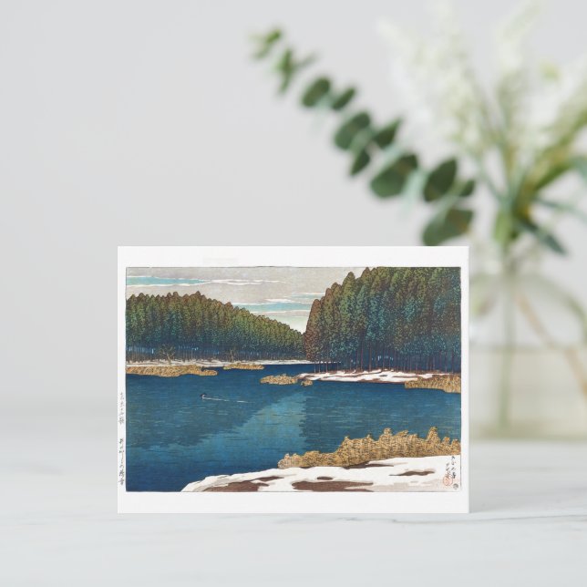 Cartão Postal ukiyoe - hasui - C12 - Lingering Snow em Inoka.. (Em pé/Frente)