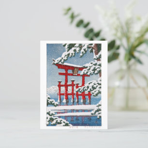 Cartão Postal ukiyoe - hasui - m11 - Neve no Shrine de Miyajima