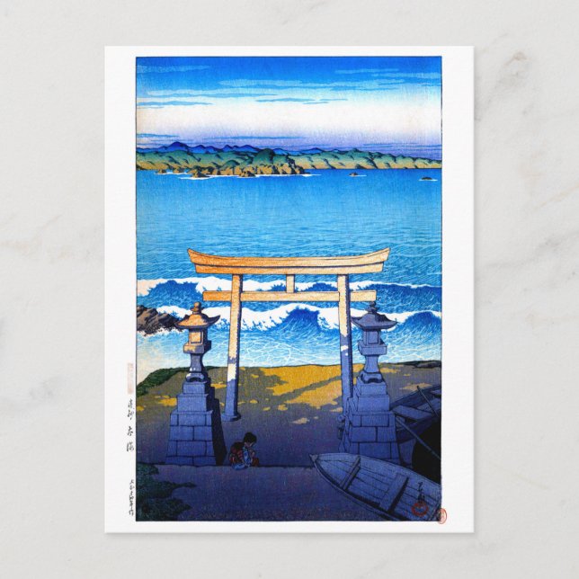 Cartão Postal ukiyoe hasui n23 Futomi, Província de Boso (Frente)