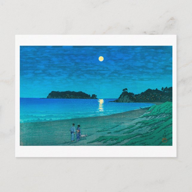 Cartão Postal ukiyoe hasui No54 Full moon at Beach (Frente)