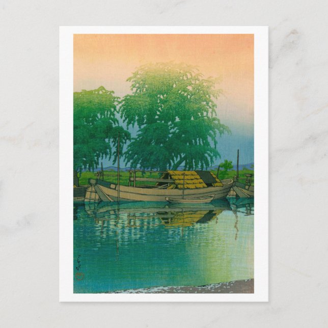 Cartão Postal ukiyoe hasui No56 Dawn in Tsuchiura (Frente)