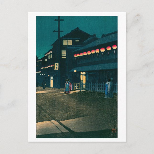 Cartão Postal ukiyoe hasui No61 Evening falls on Sōemonchō (Frente)