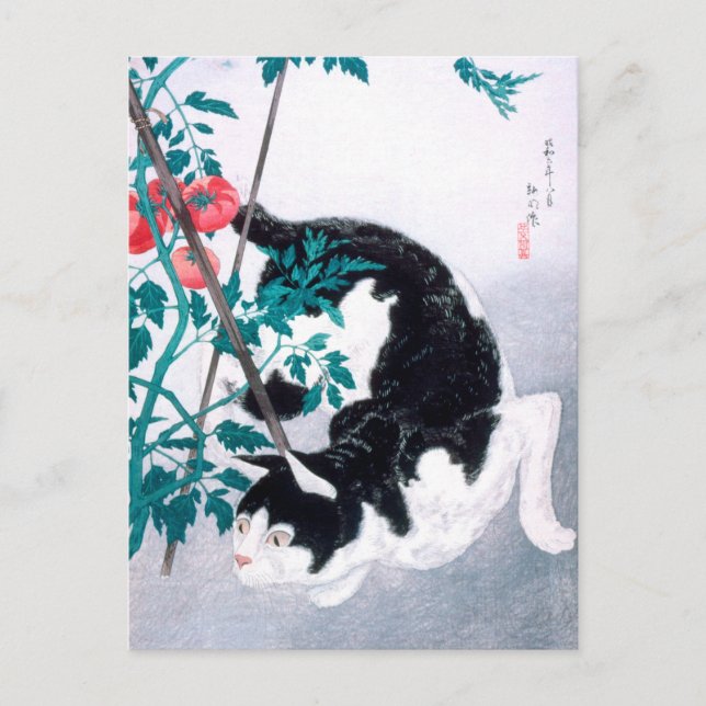 Cartão Postal Ukiyoe [komei] 02 Cat com tomateiro (Frente)