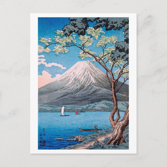 Cartão Postal ukiyoe [komei] Monte Fuji do lago Yamanaka (Frente)