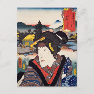 Cartão Postal ukiyoe [Toyokuni] 16-11 Sena em Mishima