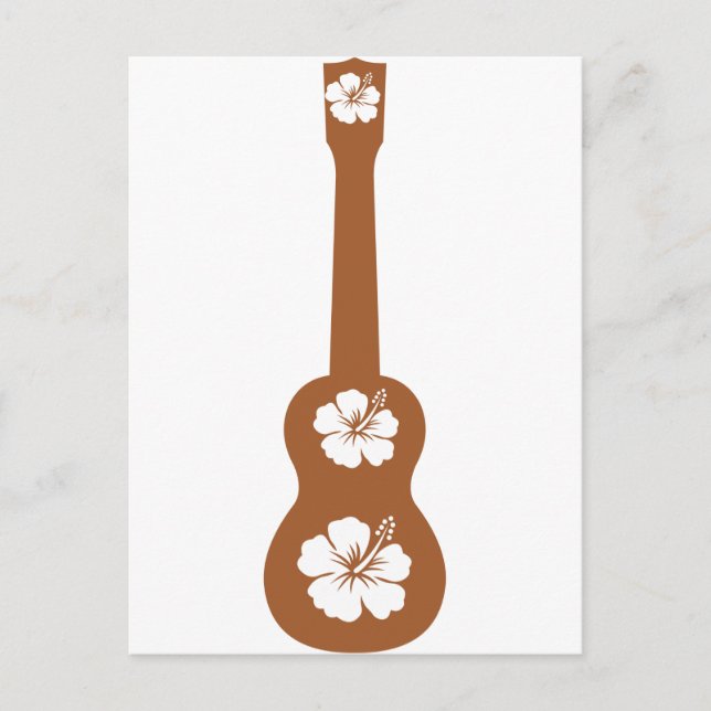 Cartão Postal Ukulele e hibisco branco (Frente)