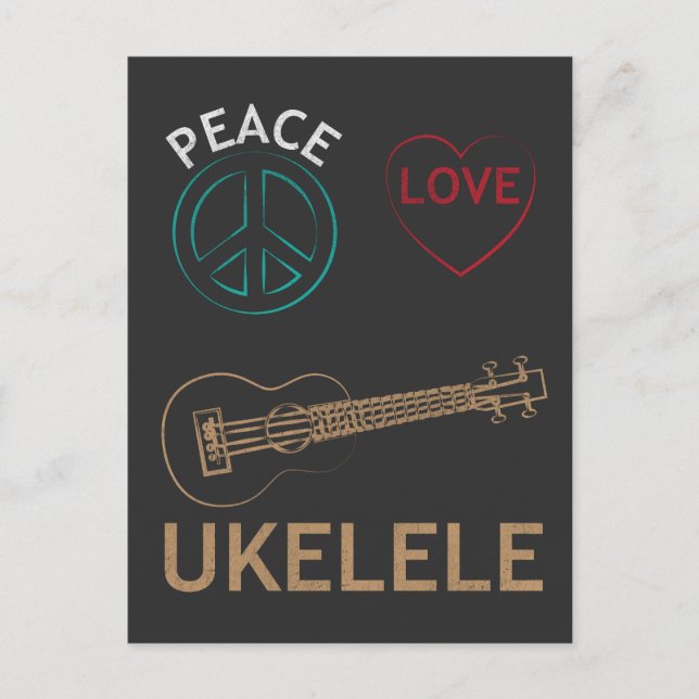 Cartão Postal Ukulele Gift - Peace Love Ukelele Uke Love (Frente)