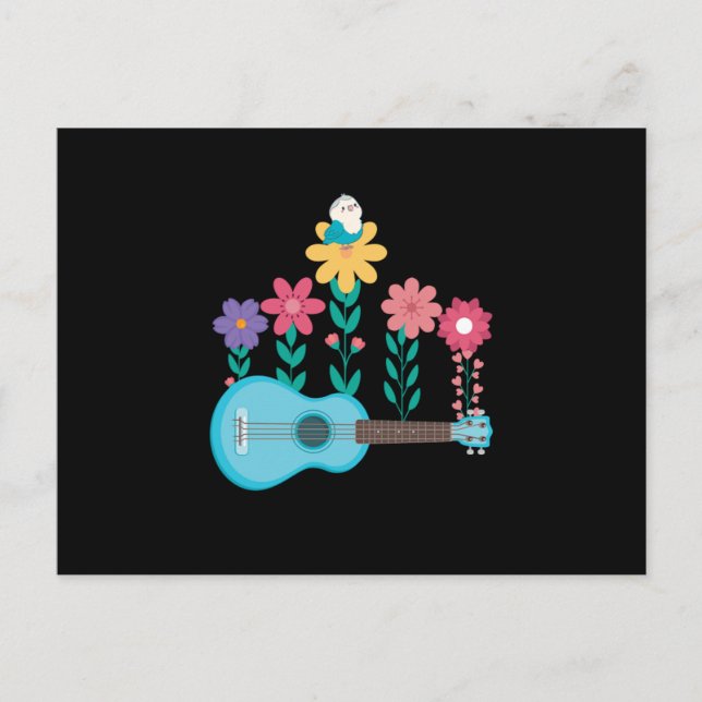 Cartão Postal Ukulele Guitar Flowers Music Acoustic Bass Gift (Frente)