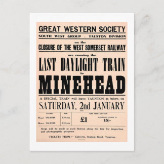 Cartão Postal Último trem à luz do dia para Minehead UK