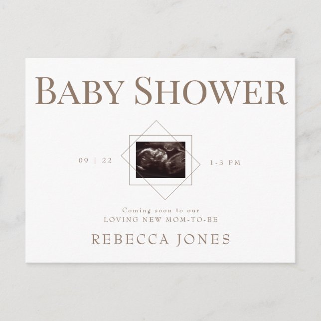 Cartão Postal Ultrassom em breve Texto Dourado do Chá de fraldas (Frente)