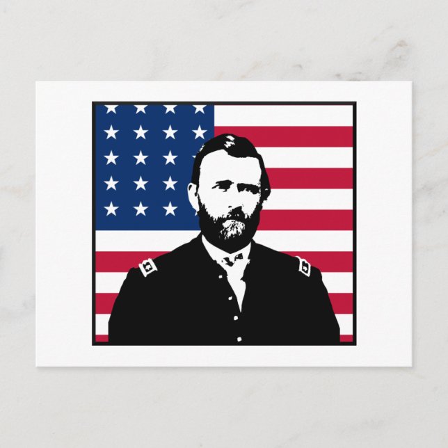 Cartão Postal Ulysses S. Grant e a Bandeira Americana (Frente)