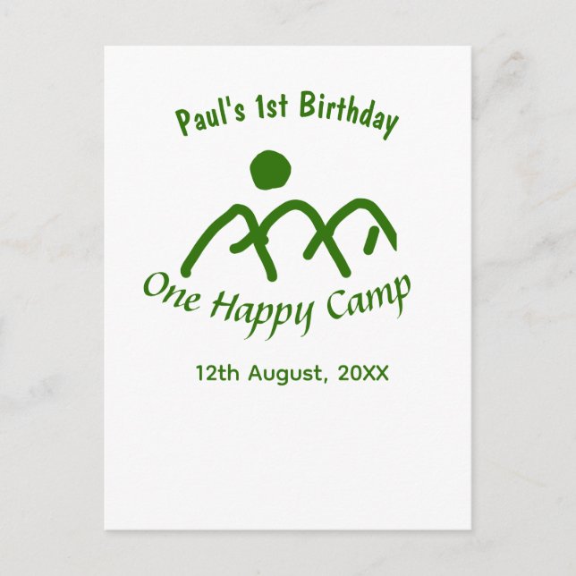 Cartão Postal Um acampamento feliz sol da montanha verde anivers (Frente)